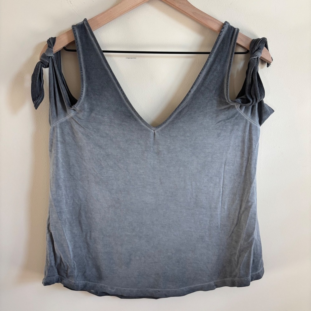 American Eagle Soft & Sexy Grey Ombre Cold Shoulder Tie Tank Top Medium